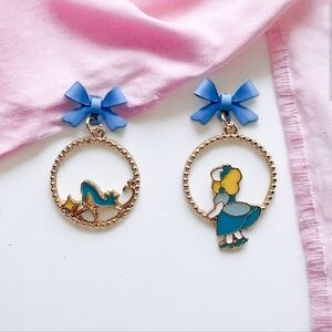 Disney Style Cinderella Drop Earrings Blue Bow & Glass Slipper Dangles